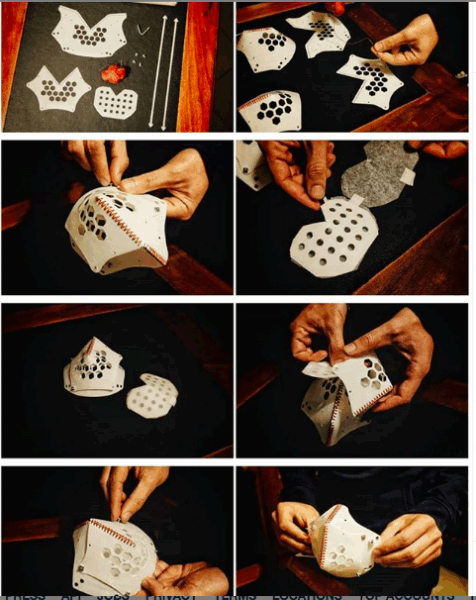 Die Corona-Krise macht erfinderisch. Hier sind die Arbeitsgängen zu sehen, wie die 3D-Druck-Masken zusammengesetzt werden kann.