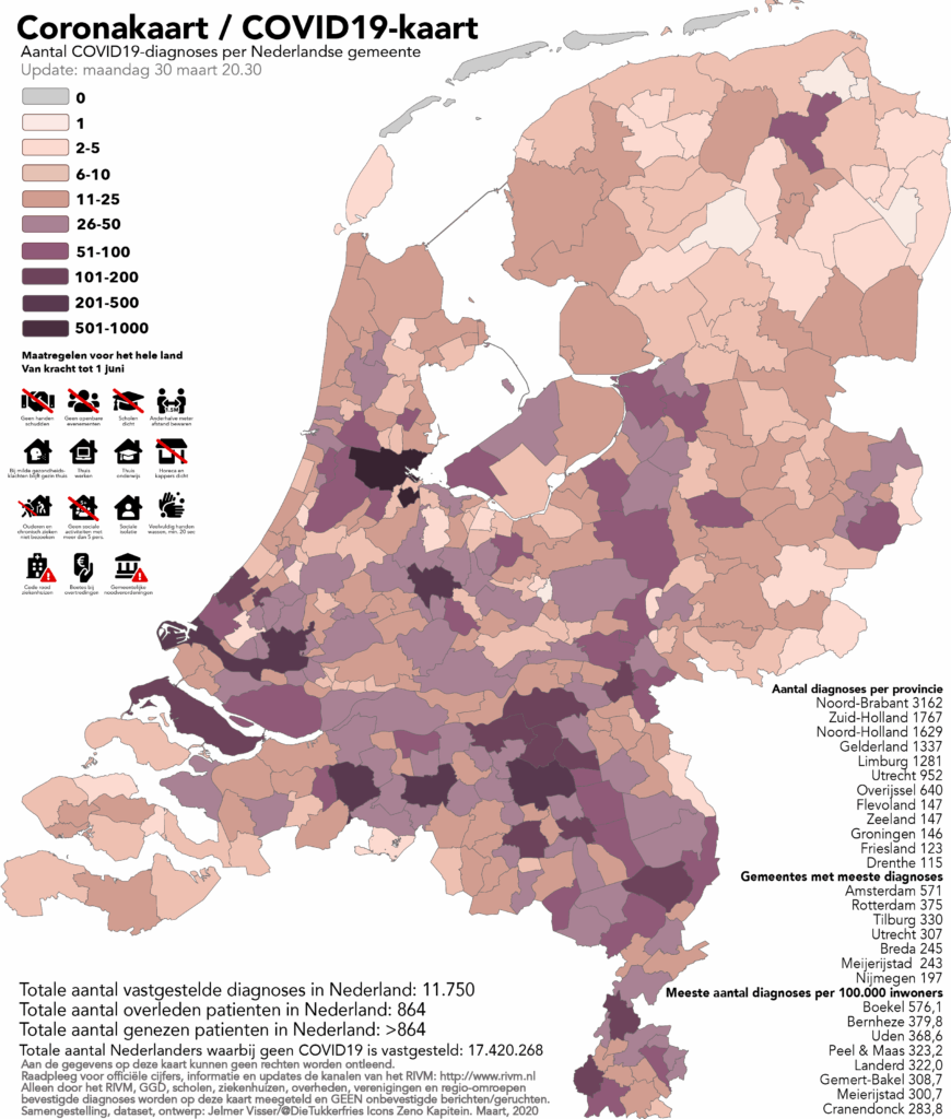 Coronakaart van Nederland