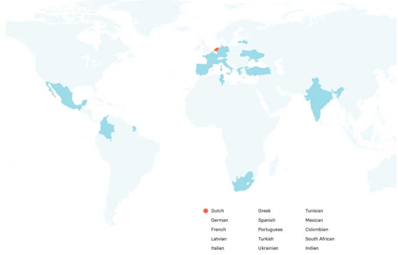Geografisch overzicht van de werknemers van Lightyear