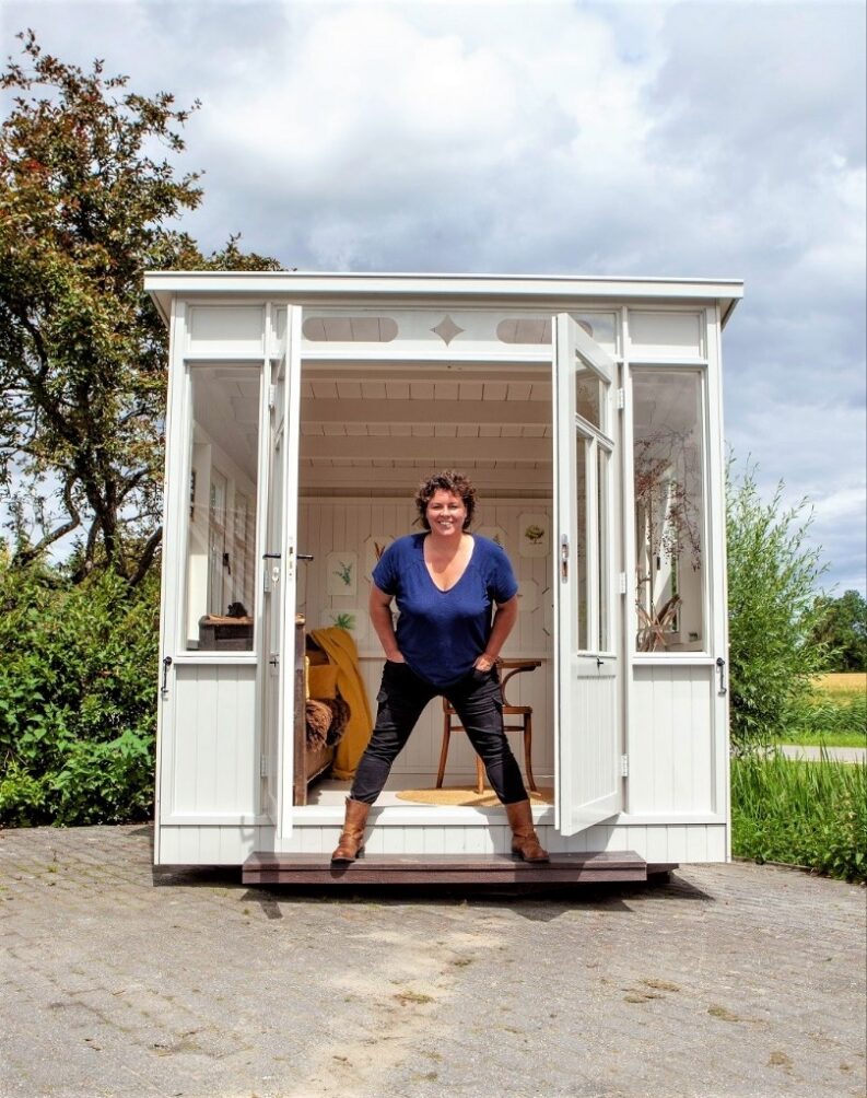 Monie van Paassen in one of her rotating huts.