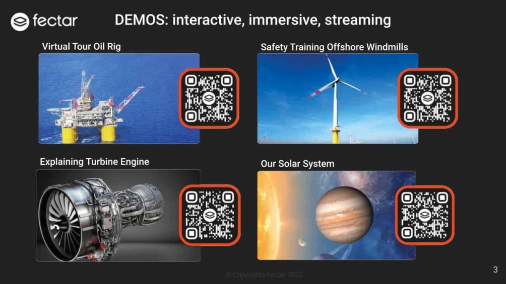 Scannen Sie einen dieser QR-Codes, um die Fectar-App herunterzuladen und AR selbst auf Ihrem Telefon zu erleben.