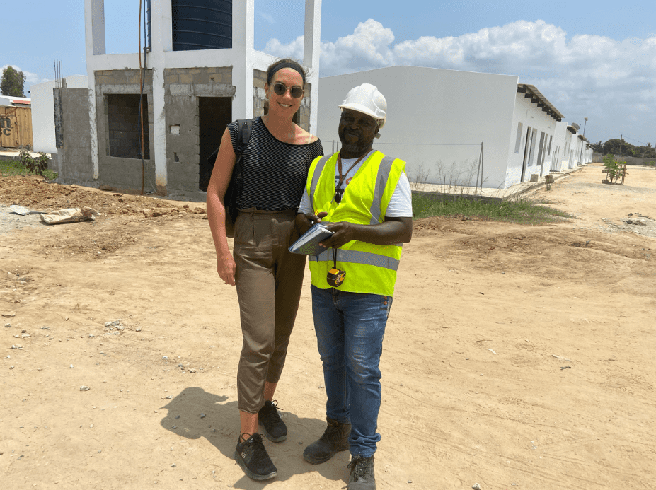 Outside a block of hemp homes under construction