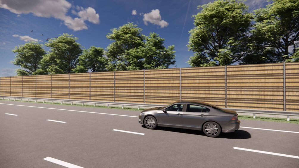 Lärmschutzwände, Schilf, thermisches Holz und Lehm, 