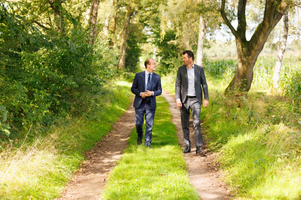 Persmoment bestemmingsplan BIC II met op de foto o.a wethouder Stijn Steenbakkers van de gemeente Eindhoven en Ferdinand Gremmen van SDK Vastgoed. 27-9-2023. Foto: Bram Saeys